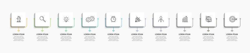 Business Infographic design template Vector with icons and 10 options or steps. Can be used for process diagram, presentations, workflow layout, banner, flow chart, info graph