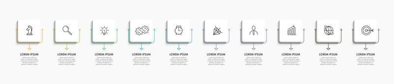 vector de plantilla de diseño infográfico empresarial con iconos y 10 opciones o pasos. se puede utilizar para diagramas de proceso, presentaciones, diseño de flujo de trabajo, pancarta, diagrama de flujo, gráfico de información