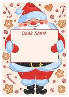 Letter to dear Santa Claus. Template with Christmas sweets and cookies. Vector illustration