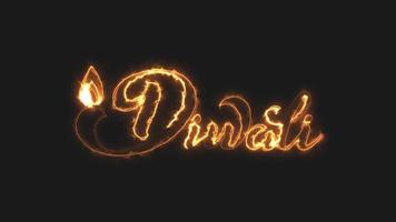 glückliche diwali-kalligrafie, feuertexteffektillustration, video