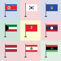 plantilla de diseño de bandera corea del norte corea del sur kosovo kuwait kirguistán loas letonia líbano libia vector