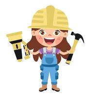 Cartoon Kid With Construction Tools vector