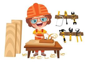 Cartoon Kid With Construction Tools vector