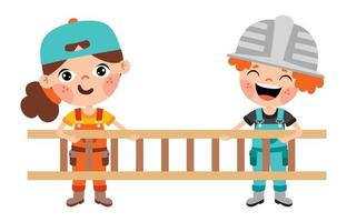 niño de dibujos animados con herramientas de construcción vector