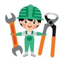 Cartoon Kid With Construction Tools vector