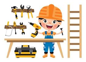 Cartoon Kid With Construction Tools vector