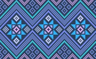 patrón étnico de píxeles, hermoso estilo geométrico vectorial, fondo de concepto jacquard de patrón rosa y azul vector