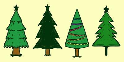 Tree christmas Collection set Doodle Illustration cartoon sketch colorful for tattoo, stickers, etc vector