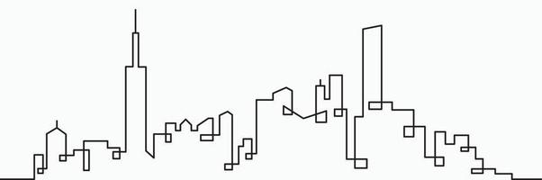 Modern City Skyline continuous outline drawing on white background. vector