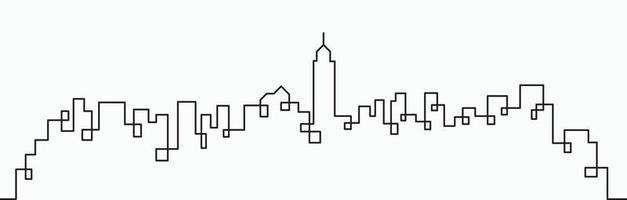 Modern City Skyline continuous outline drawing on white background. vector