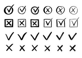 Check and cross mark set. Hand drawn vector