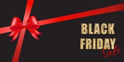 Black friday sale background with shiny red color bow vector