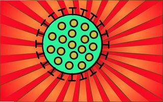 Green virus dangerous deadly epidemic pandemic of the microbe coronavirus covid-19 virus against a background of red abstract rays. Vector illustration