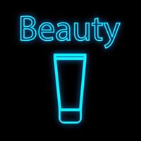 tube of cream blue, neon on a black background. packaging for cream. moisturizing the skin and applying makeup. signboard and logo for makeup products and makeup artists studio. vector illustration