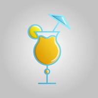 A large refreshing yellow tasty strong new cocktail with alcohol and juice with a straw and lemon on a white background vector