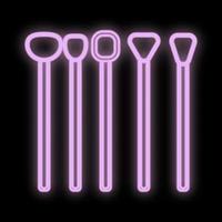 set of makeup brushes in pink neon color on a black background. soft, flat brushes for applying shadows, masks, clay and flowing textures. skin care, make-up. vector illustration