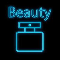 Neon blue men's perfume on a black background. perfumes to create aroma on the body, moisturize the skin. after shave. a fragrance for strong and independent guys. vector illustration