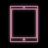 Bright luminous pink digital digital neon sign for a store or workshop service center beautiful shiny with a modern tablet on a black background. Vector illustration