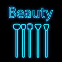 set of neon brushes on a black matte background. brushes for makeup, creating a new image, makeup artist tools. icon, sign for a beauty studio. vector illustration