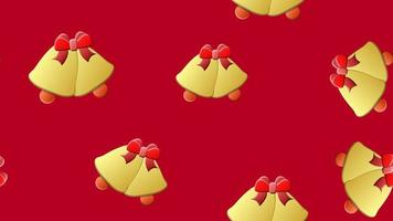 Vector seamless pattern with red and gold Christmas balls, bells, holly and poinsettia on a  red background