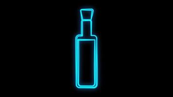vector illustration. neon sign. oil in a bottle. kitchen utensils for cooking. signboard in blue from bright neon. creative decor for the chef studio