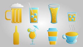 A large set of different alcoholic and non-alcoholic delicious invigorating drinks coffee tea tea beer whiskey cocktails on a white background vector
