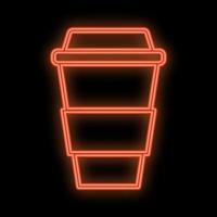 Bright luminous red neon sign for cafe bar restaurant pub beautiful shiny with a mug of coffee on a black background. Vector illustration