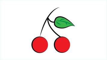 vector illustration. red small cherry on a white background. cute two cherries on a brown twig. illustration with food. fruits and berries. healthy food. vegan food