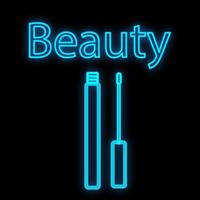 lip gloss with a small thin soft brush. lipstick for applying a persistent glossy coating on the mouth. moisturizing shine, leaving. Neon blue lipstick packaging, on a black background vector