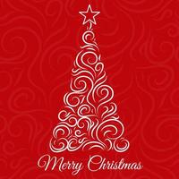 Christmas card with ornate Christmas tree on a red background. Vector illustration