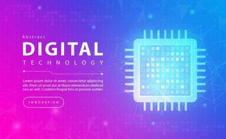 Digital technology electronic chip banner pink blue background concept with technology, microprocessor computer electric, future line light effects, abstract tech, illustration vector graphic design