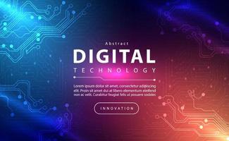 Digital technology banner pink blue background concept with technology line light effect, abstract tech, innovation future data, orange sky color, big data, lines dots connection, illustration vector