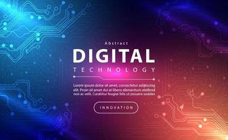 Digital technology banner pink blue background concept with technology line light effect, abstract tech, innovation future data, orange sky color, big data, lines dots connection, illustration vector