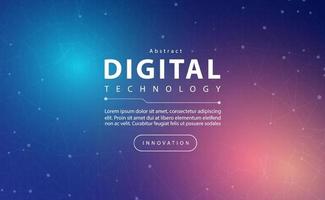 Digital technology banner pink blue background concept with technology line light effect, abstract tech, innovation future data, orange sky color, big data, lines dots connection, illustration vector