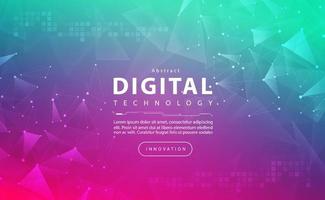 Digital technology banner pink green background, media cyber technology light purple effect, abstract tech, innovation future, internet network, Ai big data, lines dots connection, illustration vector