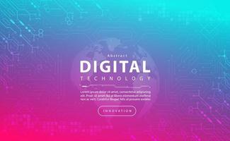 Digital technology banner green pink background, cyber technology light purple effect, abstract tech, innovation future data, internet network, Ai big data, lines dots connection, illustration vector