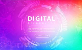 Digital technology pink purple background, circuit technology light effect, abstract cyber tech blue, innovation future data, internet network, Ai big data, line dots connection, illustration vector