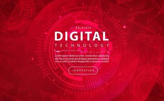 Digital technology banner red background concept with technology light effect, abstract cyber tech, innovation future data, internet network, Ai big data, lines dots connection, illustration vector