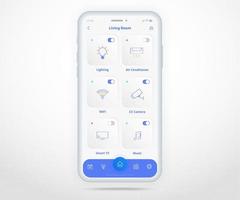 Smartphone smart home controlled app UX UI, IOT Internet of things technology, Digital future home automation tech, smart devices application phone, Wifi cctv lighting heating air, vector illustration