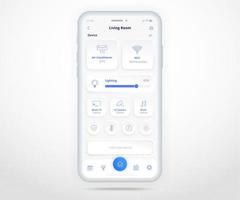 Smartphone smart home controlled app UX UI, IOT Internet of things technology, Digital future home automation tech, smart devices application phone, Wifi cctv lighting music air, vector illustration