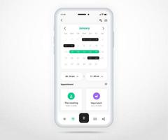 concepto de planificador de calendario de aplicaciones móviles, plantilla de calendario de citas ui ux, agenda de calendario de teléfonos inteligentes aplicación de reunión de planificación anual, eventos de calendario, actividad, aplicación de eventos, teléfono vectorial vector