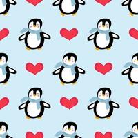 penguin and heart pattern vector