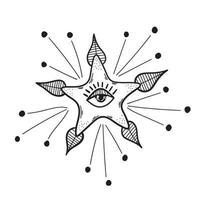 Star with prediction eye, occult and esoteric tarot magic symbol. Hand drawn vector occultism holistic vision sign isolated on white background.