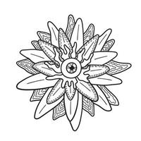 All seeing eye in lotus. Hand drawn magic symbol line art style. Occult, esoteric insight lily with eye. Vector illustration isolated on white background.