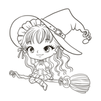 sorcière fille dessin animé griffonnage kawaii anime coloriage mignonne illustration dessin clipart personnage chibi manga des bandes dessinées png