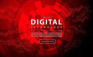 Digital technology banner red background concept with technology light effect, abstract cyber tech, innovation future data, internet network, Ai big data, lines dots connection, illustration vector