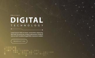 Digital technology banner gold black background concept with technology line light effects, abstract tech, brown yellow illustration vector for graphic design