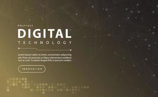 Digital technology banner gold black background concept with technology line light effects, abstract tech, brown yellow illustration vector for graphic design