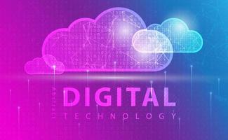 Digital technology and Cloud computing banner pink blue background concept with technology line light effects, abstract tech, Big data center, Cloud storage, illustration vector for graphic design