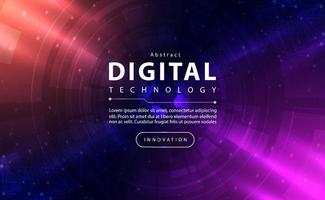 Digital technology banner pink blue background concept with technology line light effect, abstract tech, innovation future data, orange sky color, big data, lines dots connection, illustration vector